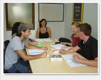 Pupils enjoying the special programme lessons for families at quorum, spanish language school intensive spanish course in spain
